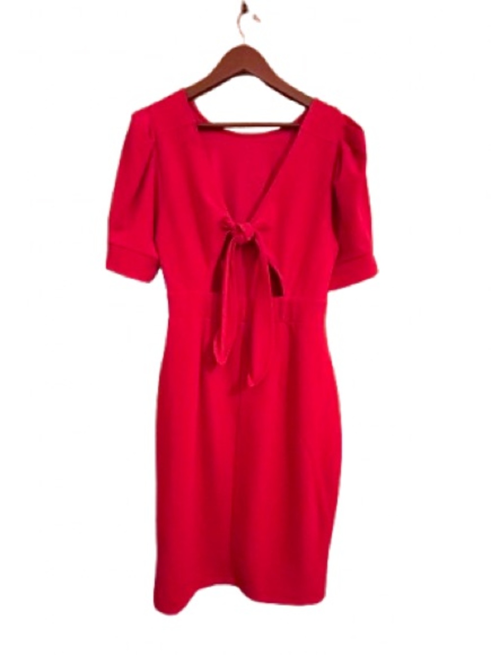 NWT New York & Company Hot Pink Puff-Sleeve Bow Tie Back Sheath Dress - Size M